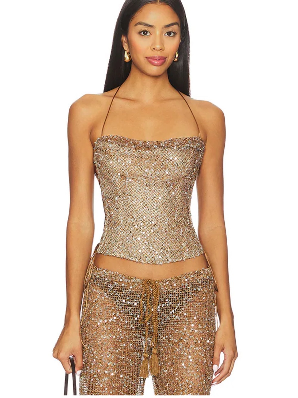 Jaded London Sequin Mesh Corset and Pant Set - Size 6